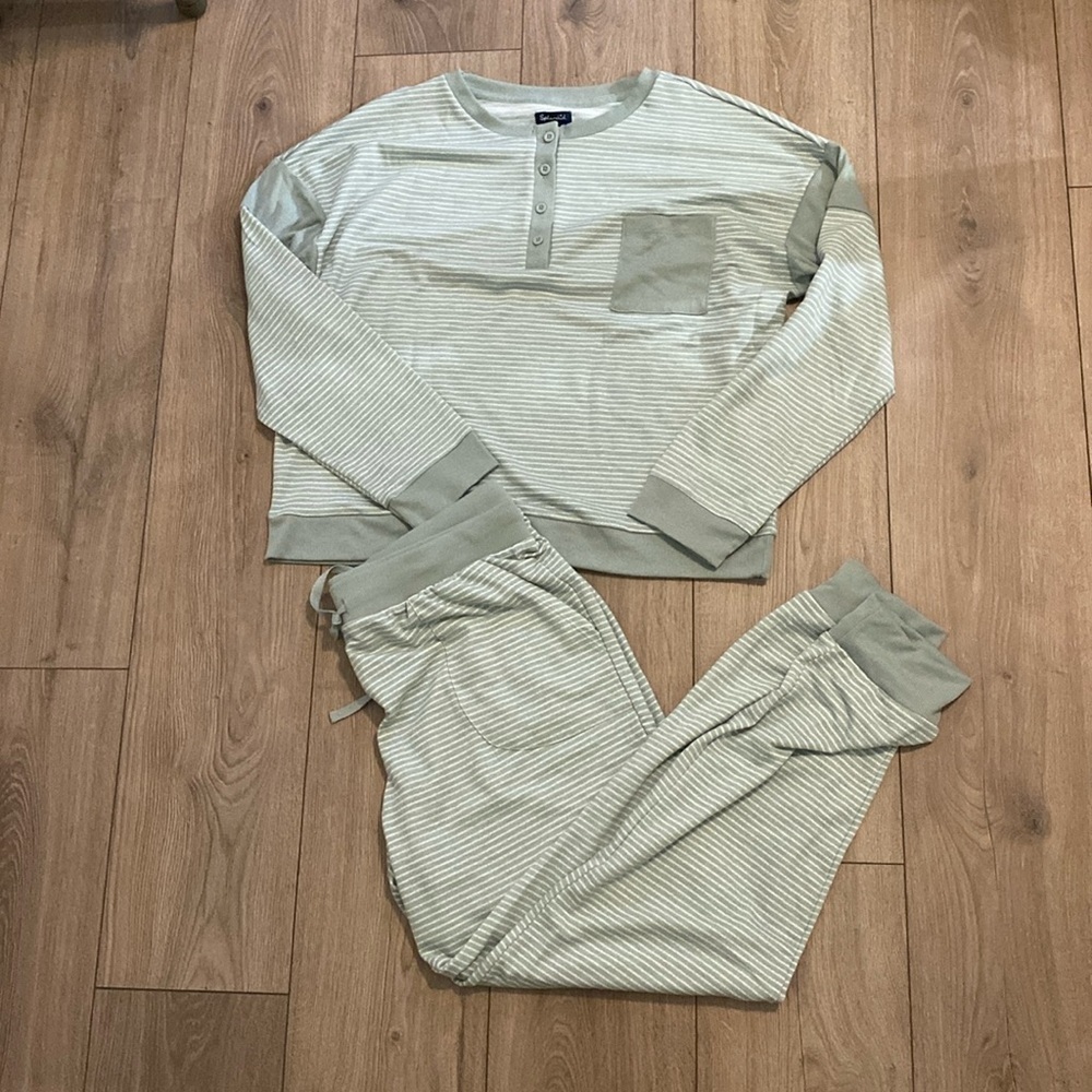 Spendid Mint Green Stripped Loungewear PJ Set Jogger French Terry  Large